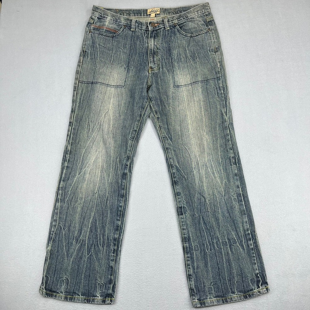 Cassini‎ Jeans Mens 34x30 Blue Textured Wash Straight Leg Denim Streetwear Y2K